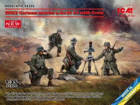 Icm 1:35 Wwii German Mortar S. Gr. W.34 With Crew - modelbouw Gratis Retour