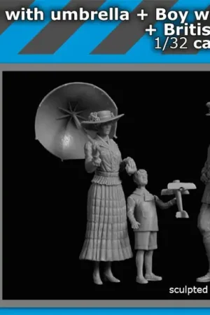 Black Dog 1:32 Lady With Umbrella + Boy With Airplane + British Pilot Wwi - modelbouw Lage Kosten