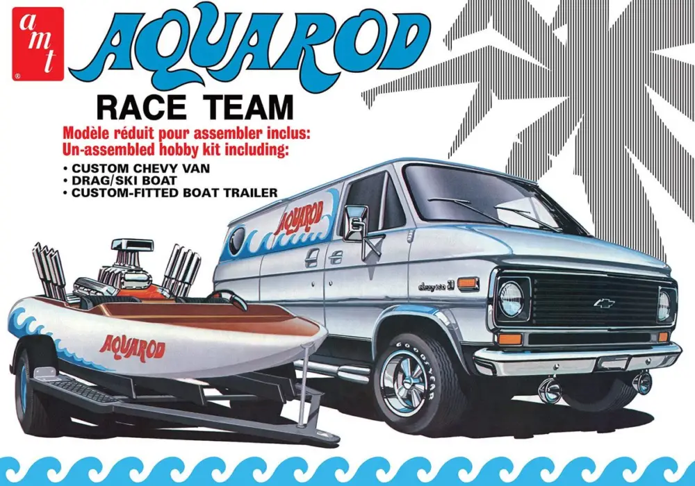 Amt 1:25 Aqua Rod Race Team 1975 Chevy Van Race Boat & Trailer #AMT-1338 Superprijs
