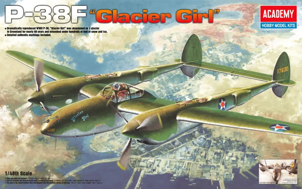 Hoge Kwaliteit Academy 1:48 P-38F Lighting Glacier Girl #12208