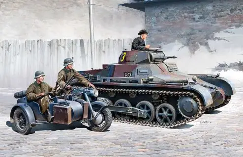 Academy 1:35 German Panzer I Ausf. B & Mortorcycle - modelbouw Gecertificeerd