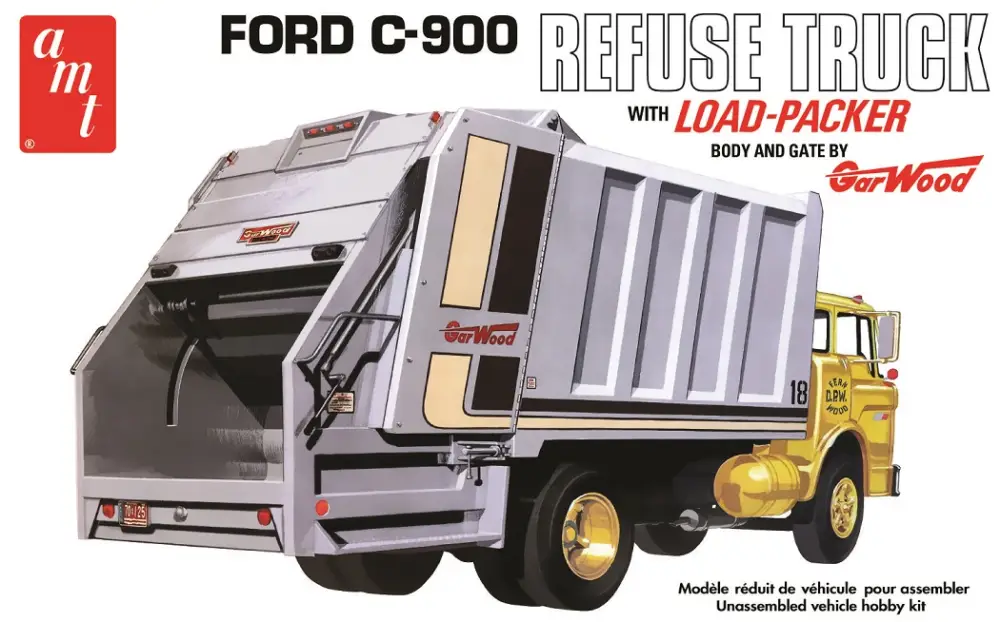 Flitsaanbieding Amt 1:25 Ford C-900 Gar Wood Load Packer Garbage Truck - modelbouw