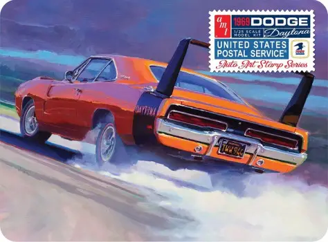 Uitverkoop Amt 1:25 1969 Dodge Charger Daytona (Usps Stamp Series Collector Tin) - modelbouw