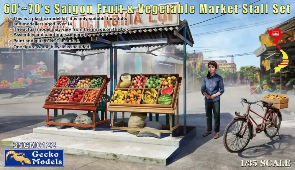 Weekendaanbieding Gecko models 1:35 60'-70'S SAIGON FRUIT & VEGETABLE MARKET STALL SET - modelbouw