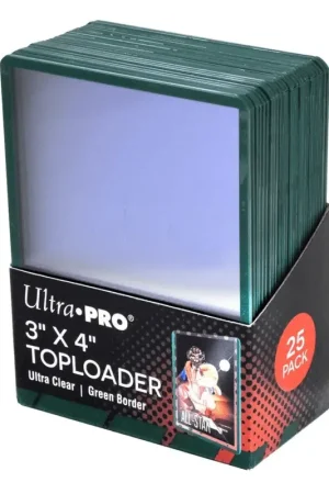 Ultra Pro - Standard Toploader Card Sleeves Transparent with Green Borders x 25 (63 x 88 mm) Hete Deal