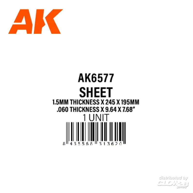 1.5mmthickness x 245 x 195mm - STYRENE SHEET Finale Uitverkoop