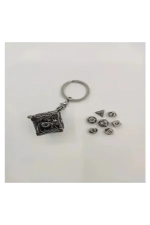 Merkproduct Key ring - D6 - with set of 7 mini 5mm metal dice Sleutelhanger