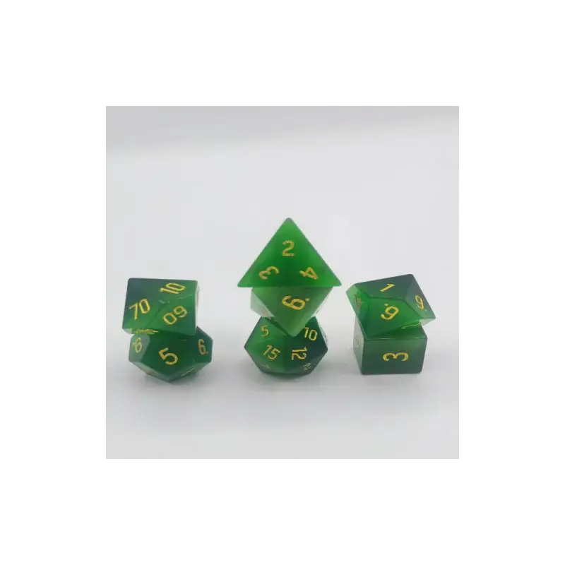 Semi Precious Stone Dice - Set of 7 dice with metal box - Cat's eyes - Green Actieprijs
