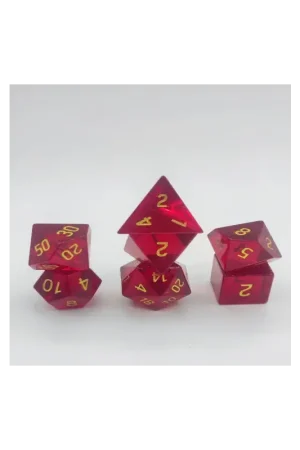 Glass Dice - Set of 7 dice with metal box - Red Actieprijs