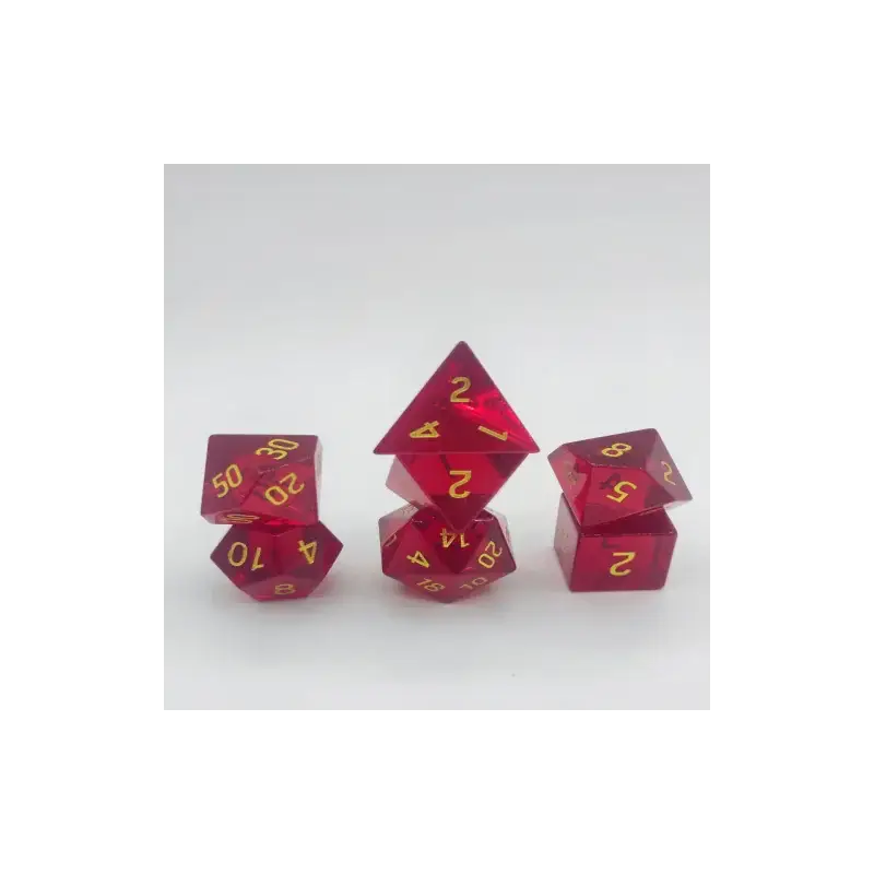 Glass Dice - Set of 7 dice with metal box - Red Actieprijs
