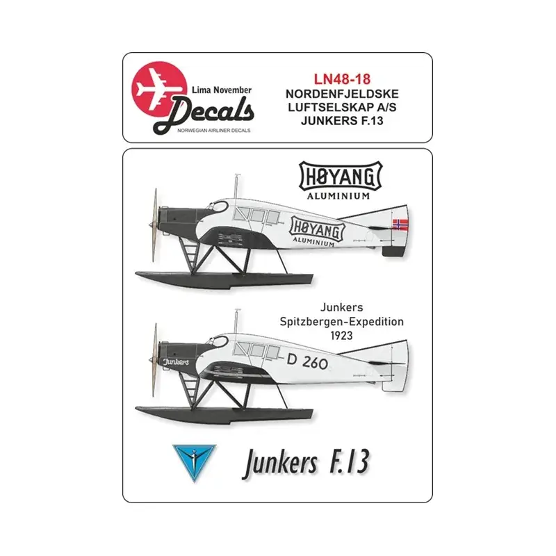 Exclusieve Aanbieding Nordenfjeldske Luftselskap Junkers F.13 with masks for fuselage Decal
