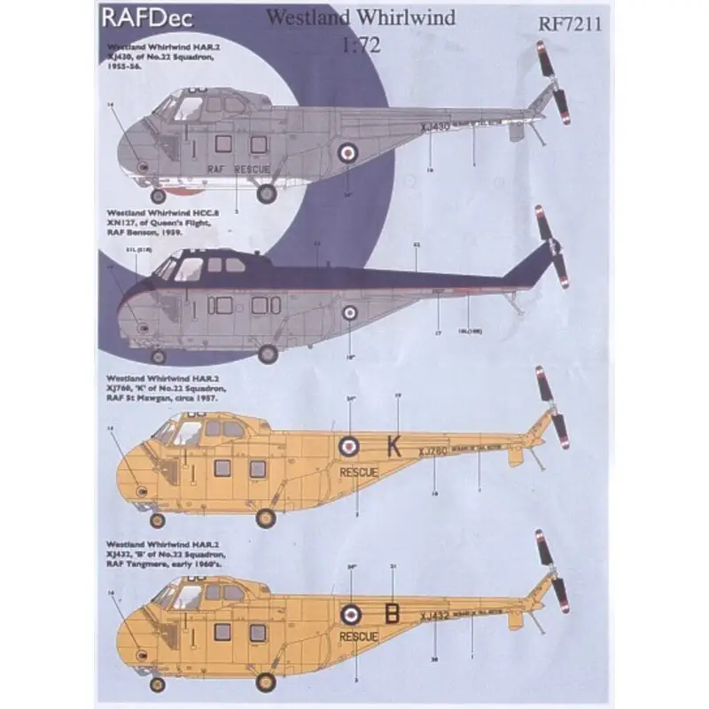 Meest Verkocht Sticker Westland Whirlwinds (17) HAR2 XJ430 XJ424 22Squadron MSG/white XN127 Queens Flight Royal Blue/Aluminium XJ760/K XJ432/B