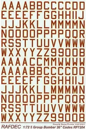 Beperkt Aanbod Sticker RAF WWII 5 Group 36 Codes Red with Yellow outline (RAF codes/RAF code letters/RAF serial numbers)