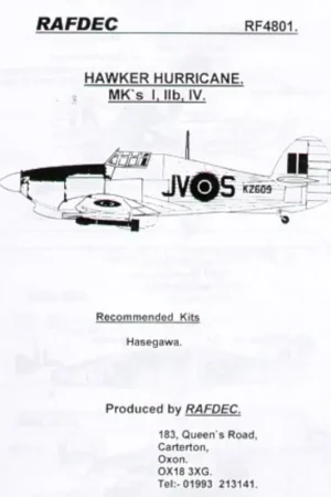 Koop Vandaag Sticker Hawker Hurricanes (4) Mk.i W9291/M 213 Squadron Egypt 1941 L2110 HE-B 263 Squadron Grangemouth 1940 Hawker Hurricane Mk.