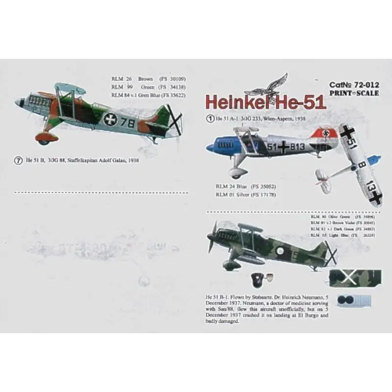 Favoriet Sticker Heinkel He 51 (7) 51+B13 3/JG 233 Vienna 1938 Z-85 Dr Heinrich Neumann Spain 1937 2-9 JG 88 Condore Legion GA+VK Zagreb
