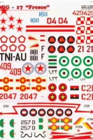 Sticker Mikoyan MiG-17 Fresco (13) White 02 Blue 1611 Red 04 all Russian Red 429 Poland Black 1181 Indonesia Red 21 Mosambique E Bestseller