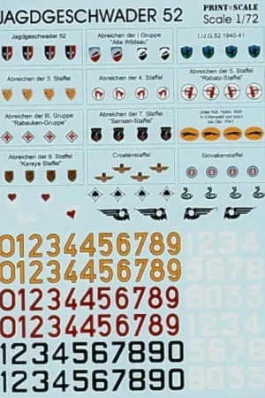 Laatste Kans Sticker Jagdgeschwader 52 Group and Staffel badges and fighter code numbers in yellow outlined black red and black outlined whit