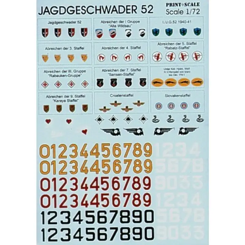 Laatste Kans Sticker Jagdgeschwader 52 Group and Staffel badges and fighter code numbers in yellow outlined black red and black outlined whit
