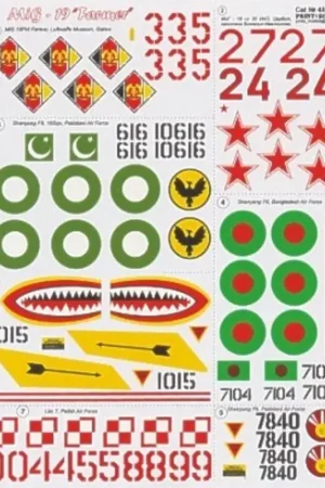 Sticker Mikoyan MiG-19 Farmer (4) Red 335 Luftwaffe Museum Berlin 1980 Red 24 33rd IAP Wittstock AB 1964 and Red 27 35th IAP sho Gecertificeerd