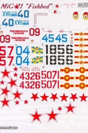 Sticker Mikoyan MiG-21 Fishbed (11) Blue 40 Russia White Outline 44 115th GIAP Moscow White Outline 17 115th GIAP Red 9 234th Gu Finale Uitverkoop