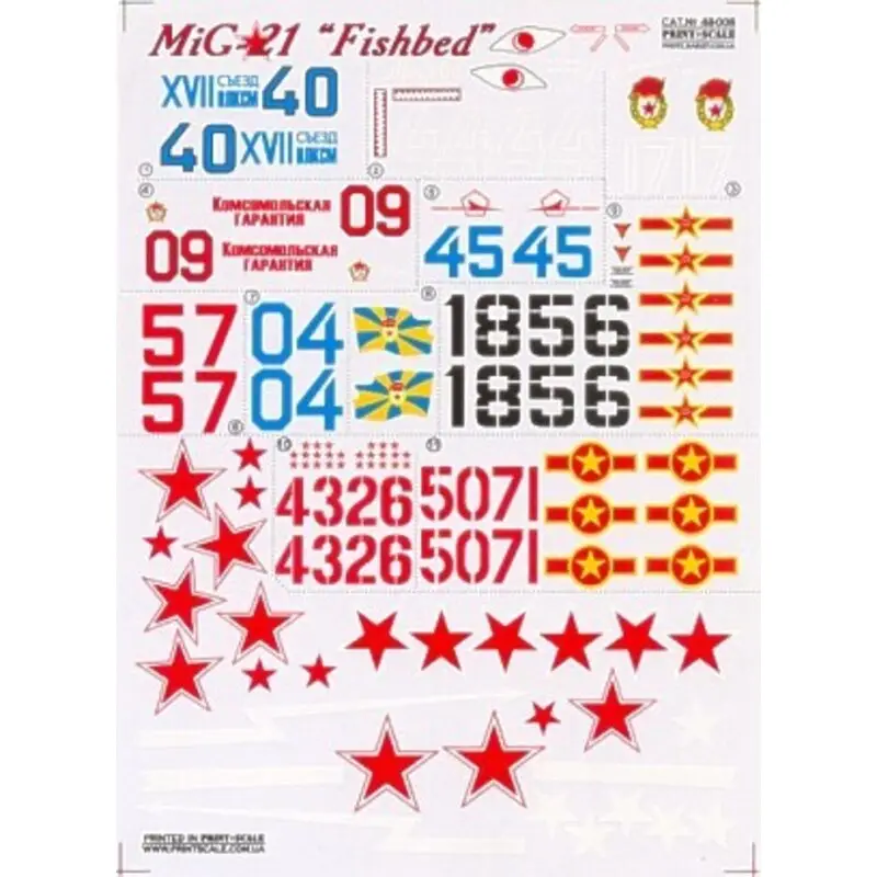 Sticker Mikoyan MiG-21 Fishbed (11) Blue 40 Russia White Outline 44 115th GIAP Moscow White Outline 17 115th GIAP Red 9 234th Gu Finale Uitverkoop