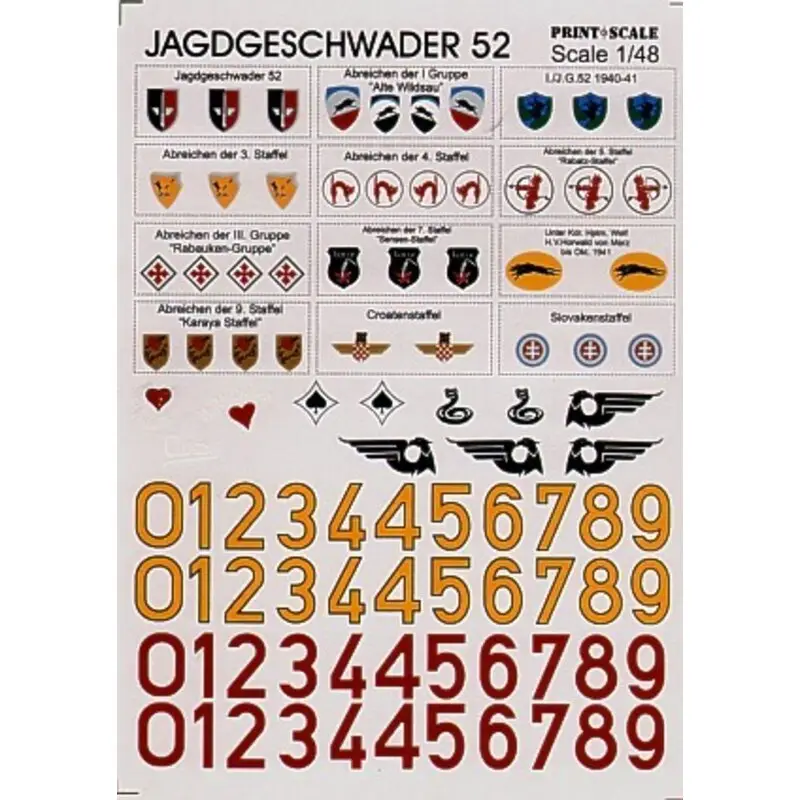 Hoge Kwaliteit Sticker Jagdgeschwader 52 Group and Staffel badges and fighter code numbers in yellow outlined black and red .