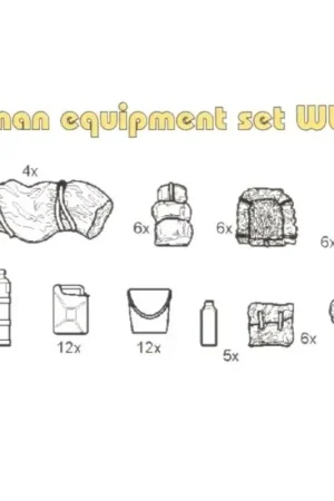 German equipment set WWII. Set contains detailed German equipment set WWII oil cans water cans jerry cans sleep bags celt canvas Premium