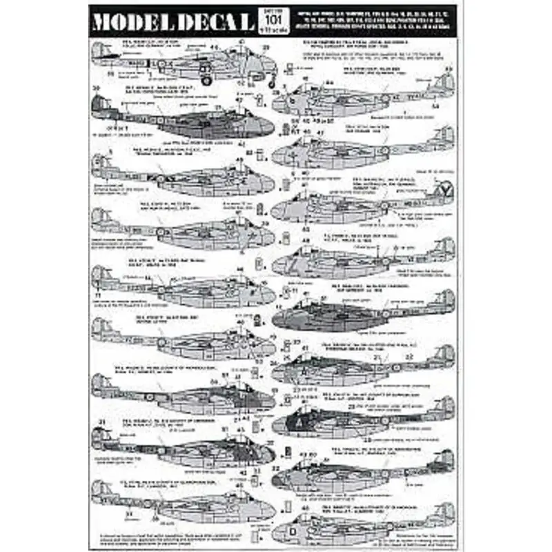 Beste Prijs Sticker RAF/R Aux Air Force de Havilland Vampire F.3/FB5/FB9 1949-56. 16 26 28 54 60 71 72 73 98 247 502 605 607 612 613 614 Squ