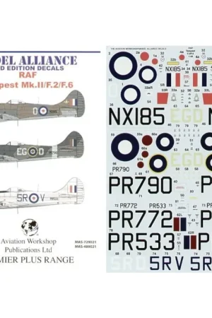 Sticker Hawker Tempest Mk.II/F.2/F.6 Post War (4) Mk.II PR790 EG-D 16 Squadron RAF Fasburg Germany 1946 F.2 PR533 5R-V 33 Squadr Nieuw