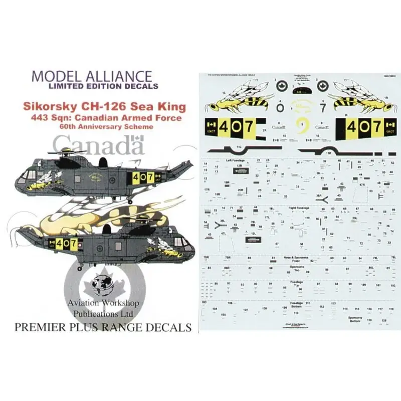 Flitsaanbieding Sticker CH-124 Sea King (1) 12407 443 Squadron RCAF 60th Anniversary scheme Decal