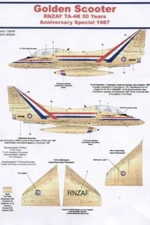 Sticker Douglas TA-4K Skyhawk (1) NZ6256 2 Squadron Ohakea New Zealnd 1987. Overall Gold scheme. Populair