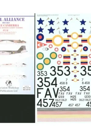 Direct Beschikbaar Sticker BAC/EE Canberra Part II International Bomber Canopy Version (8) B.52 353 & 354 Imperial Ethiopian Air Force T.4 457 12 S