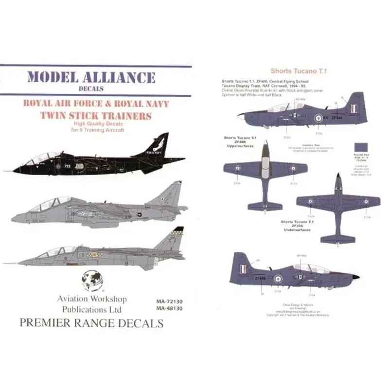 Sticker RAF and Royal Navy/RN Twin Stick Trainers (8) Tucano T 1 ZF345 1 FTS/207(R) Squadron ZF244 1 FTS/72r Squadron Fl/Lr Ben Veilige Betaling