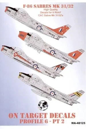 Sticker North American F-86 Sabres Part 2. RAAF (9) A94-974 3 Squadron Butterworth 1968 A94-942 76 Squadron Red Diamonds Aerobat Nu Kopen