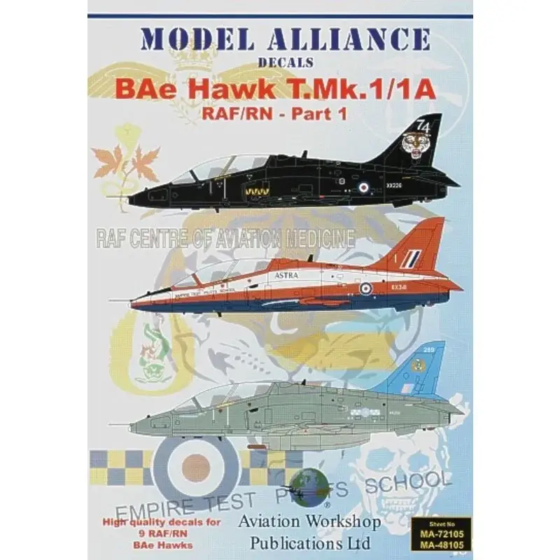 Aanbieding Sticker BAe Hawk T.1 (9) XX261 208 Squadron XF352/CP JFACSTU XX245 FRADU Royal Navy XX194/CO 100 Squadron XX162 RAF Institue of