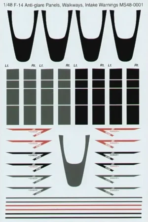 Sticker Grumman F-14 Tomcat Anti-glare panels black and grey wing walkways red black and grey intake warnings Actieprijs