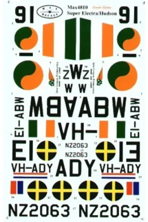 Sticker SUPER ELECTRA/HUDSON (4) No 91 Irish Air Corps 1941 EI-ABW AER LINGUS 1939 overall silver or camouflaged VH-ADY GUINEA A Meest Verkocht