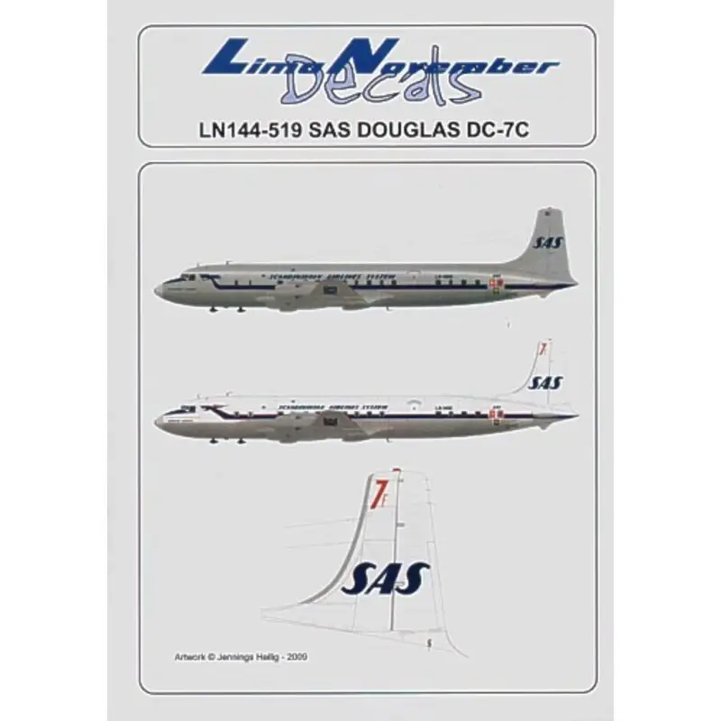 Dagaanbieding Sticker Douglas DC-7C Scandinavian Airline Services/SAS Includes all seventeen registrations and names for the whole fleet.