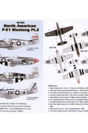 Sticker North American P-51B/D (4) B 42-106924 QP-L 334FS/4FG Lt Ralph Hofer 42-106647 C3-D 382FS/363FG `Big Mac Junior′ D 44-72 Betaalbaar