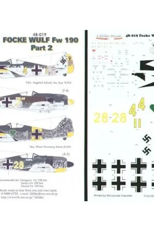 Sticker Focke Wulf Fw 190A (4) Yellow 4+1 Oblt Siegfried Schnell 9/JG2 with kill markings yellow rudder under nose and wing tips Nu Kopen
