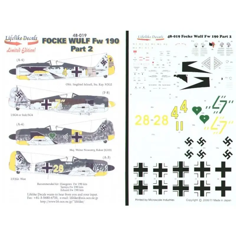 Sticker Focke Wulf Fw 190A (4) Yellow 4+1 Oblt Siegfried Schnell 9/JG2 with kill markings yellow rudder under nose and wing tips Nu Kopen