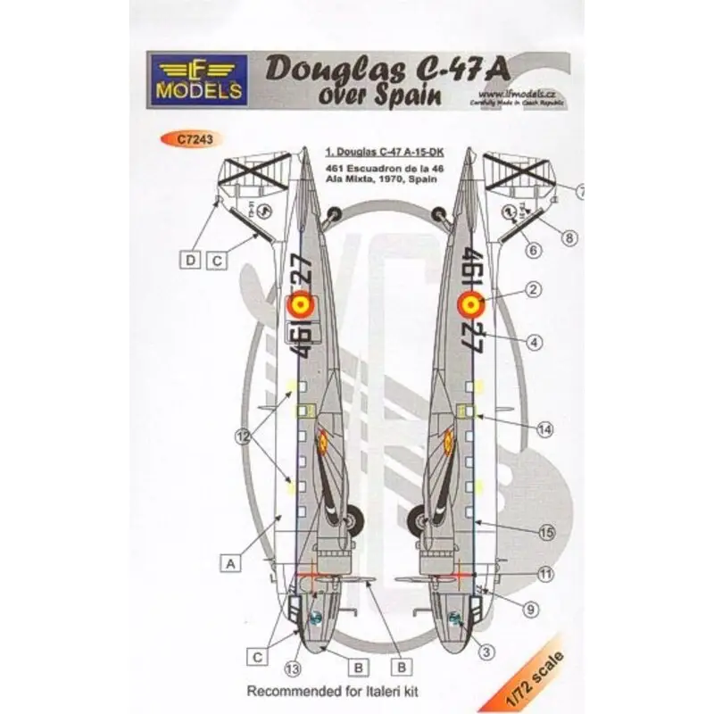 Nieuw Sticker Douglas C-47A 461-27 461 Escuadron 1970 Spainish Air Force. (toebehoren voor modelbouwsets van Italeri)