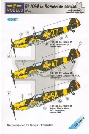 Sticker Messerschmitt Bf 109E in Romanian Service Part I Decal Koop Vandaag