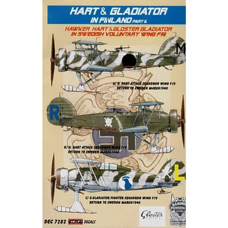 Tijdelijk Beschikbaar Sticker Hawker Hart and Gloster Gladiator Mk.II on skis. Decals Finland. Swedish Voluntary Wing F19 part 2