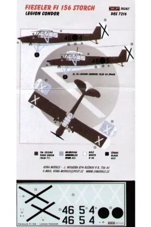 Gereduceerde Prijs Sticker Fieseler Fi 156 Storch (2) Condor Legion 45-4 or 46-5 RLM 71/65 Decal