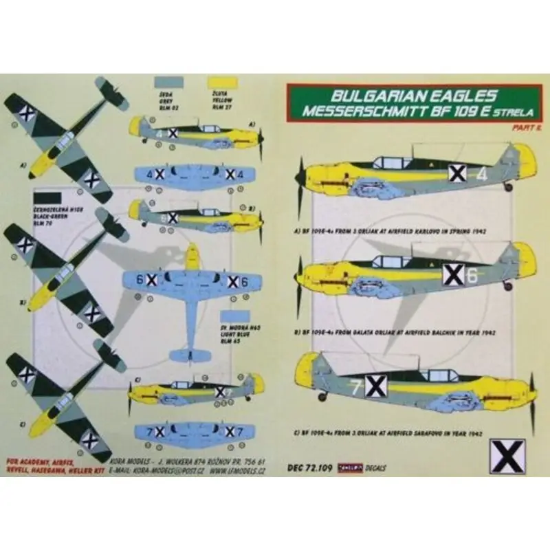 Messerschmitt Bf 109E Strela (Bulgarian Service II.) with wheels (toebehoren voor modelbouwsets van Academy Airfix Revell Hasega Weekendaanbieding