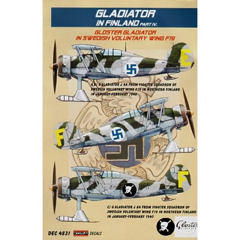 Sticker Gloster Gladiator Mk.II on skis. Decals Finland. Swedish Voluntary Wing F19 part 4 Favoriet