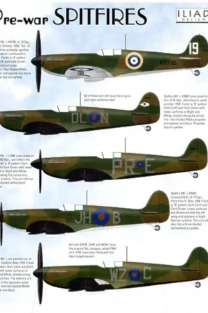Shop Nu Sticker Pre-War Supermarine Spitfire (5) K9795 19 Squadron DuxFord 1938 2 bld prop K9843 DL-N 54 Squadron Hornchurch 1939 2 bld