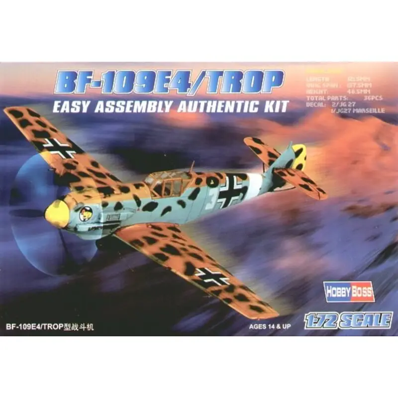 Aanbieding Messerschmitt Bf 109E-4 Trop Easy Build with 1 piece wings and lower fuselage 1 piece fuselage. Other parts as normal. Optional