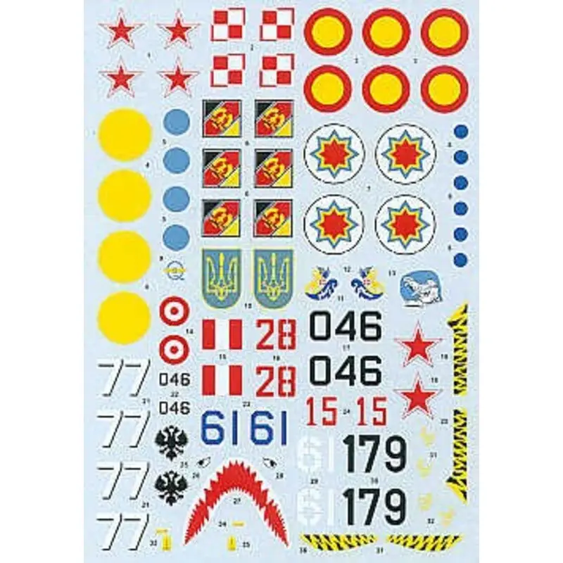 Sticker Mikoyan MiG-29UB (7) Red 28 1st Fighter Regt Polish Air Force 1997 Blue 61 3rd Fighter Squadron Ukraine Air Force 1995 W Uitverkoop